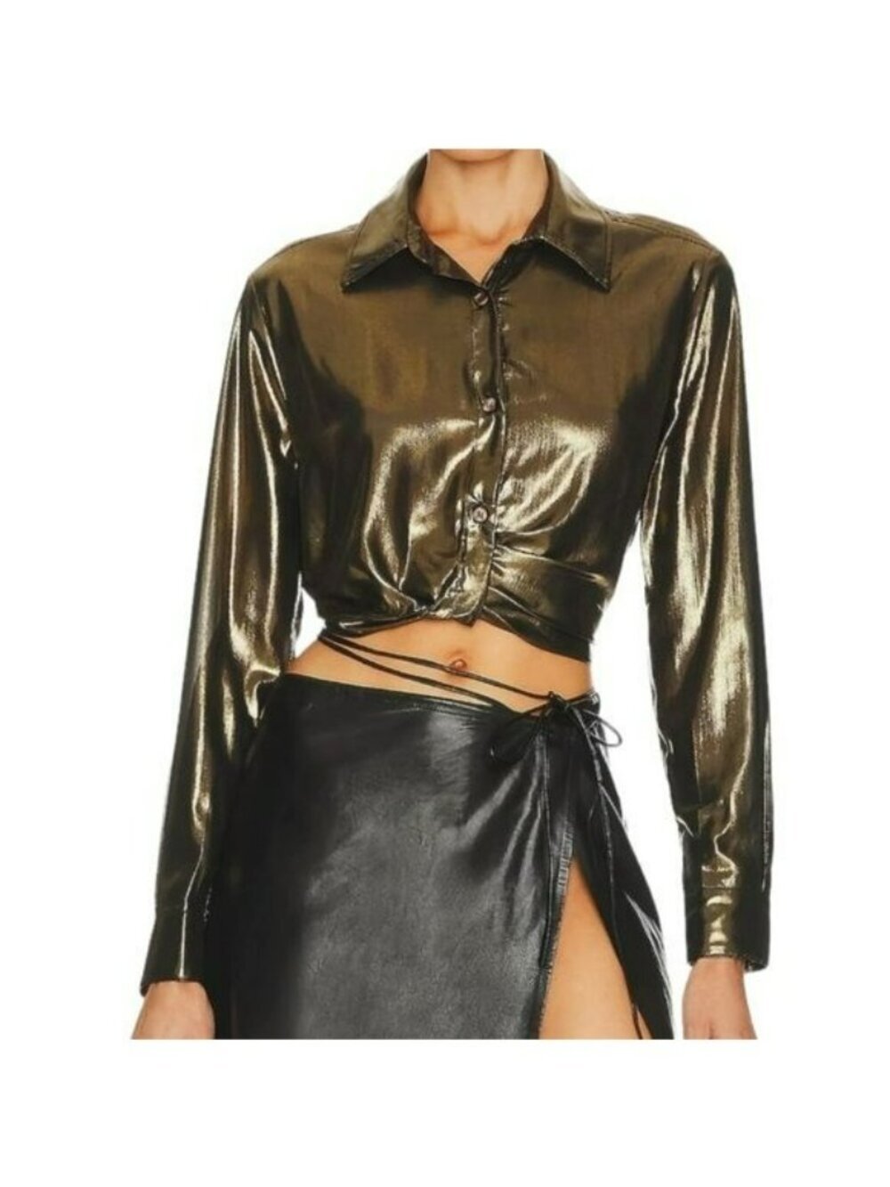 Le Superbe Metallic Sunset Tower Tuck Shirt Vintage Gold Size 4 NWT
